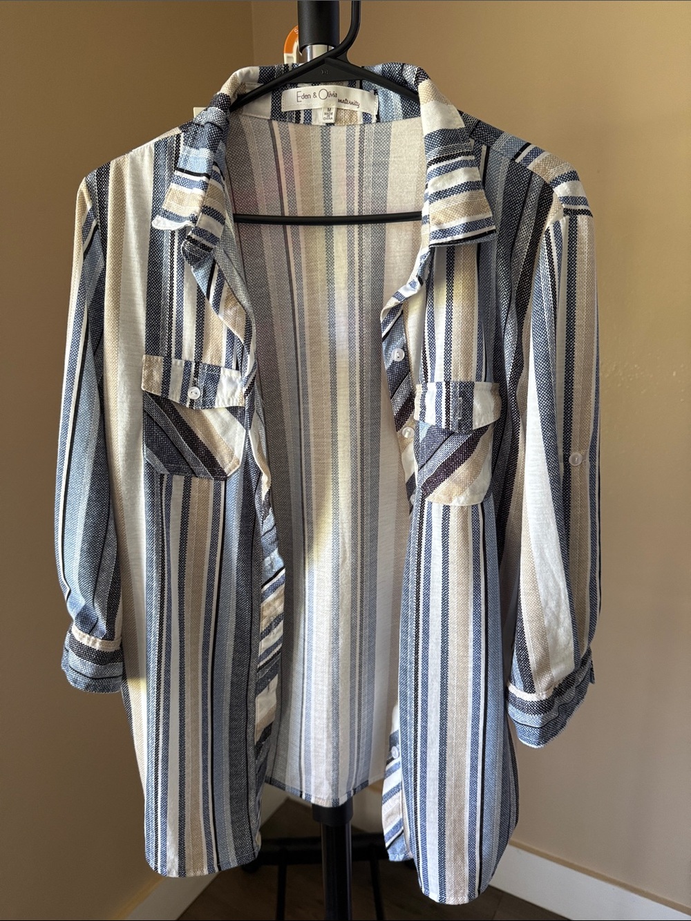 Eden & Olivia Blue and Cream Vertical Stripe Shirt
